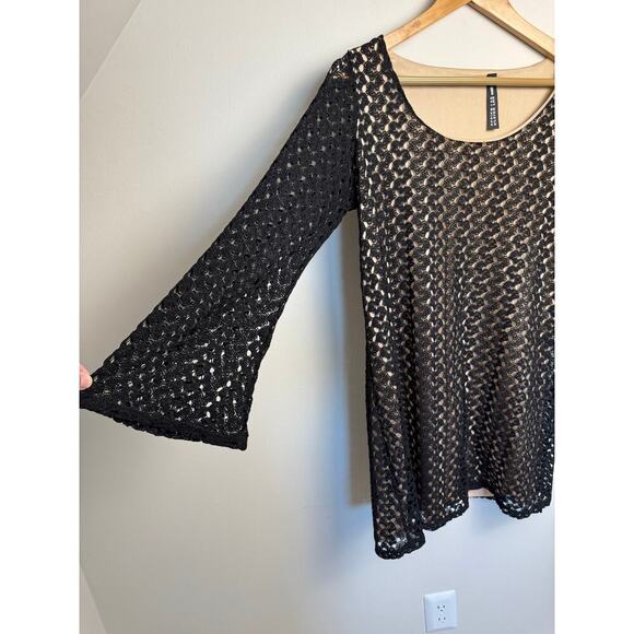 Lord & Taylor Design Lab Dress Size S/P Black Crochet Overlay Tan Lining - Picture 3 of 9